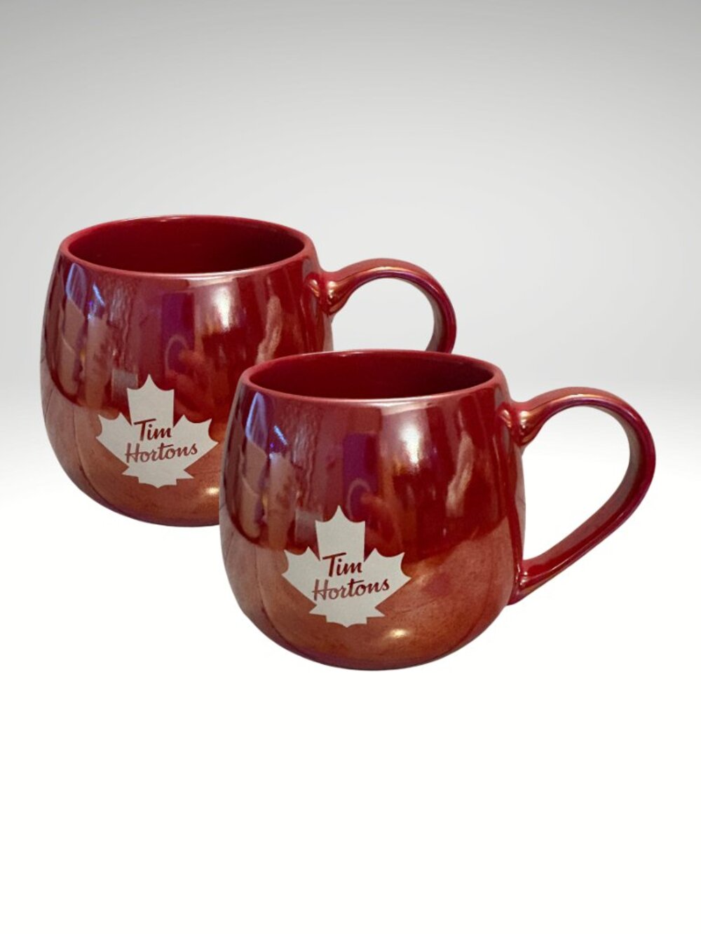 Tim Hortons Red Iridescent Mugs Maple Leaf  2020 x 2 Coffee Mugs (SKU: 190MI)